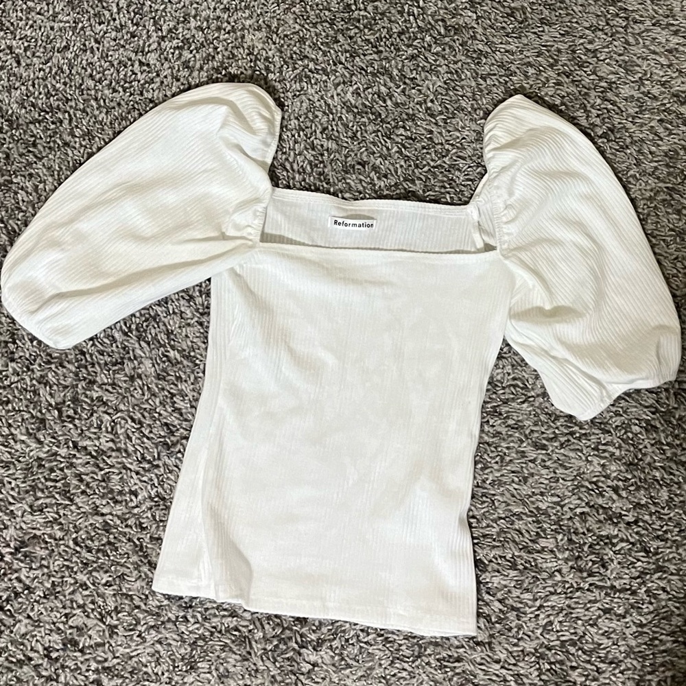 Reformation Puffed Sleeve White Top
